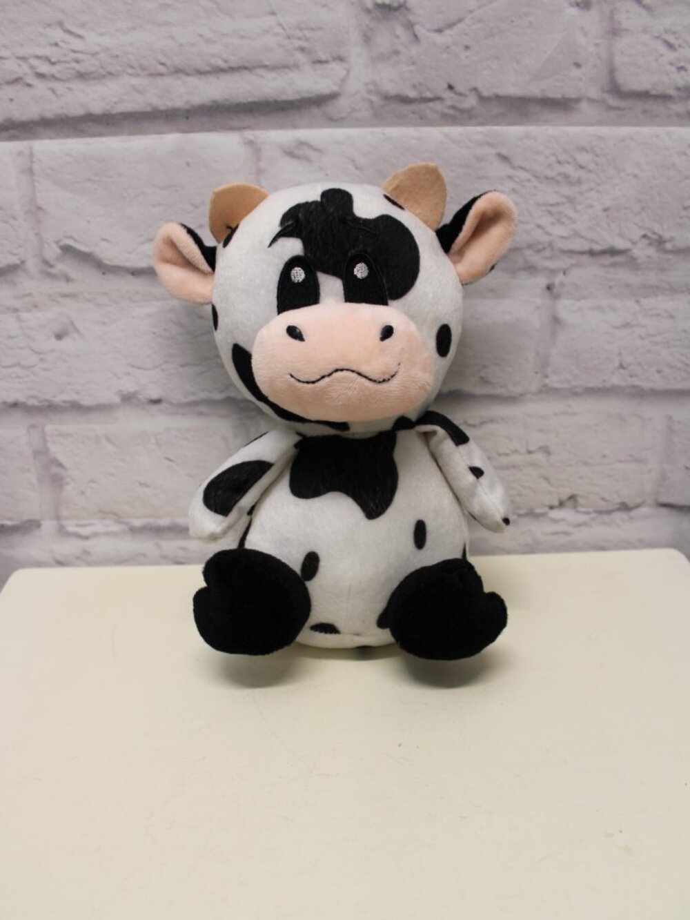 Small Black White Cow Felt Like Plush Toy Embroidered Face - Picture 7 of 8